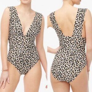 J. Crew Factory Plunge V Neck Cheetah Animal Print One Piece Swimsuit Size XL